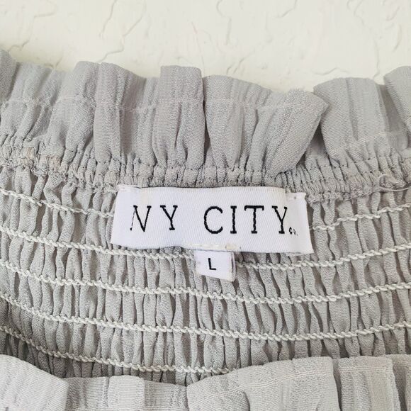 Ivy City Dress Women L Gray Floral Smocked Midi Puff Sleeve Mommy Cottage Boho - Picture 8 of 13